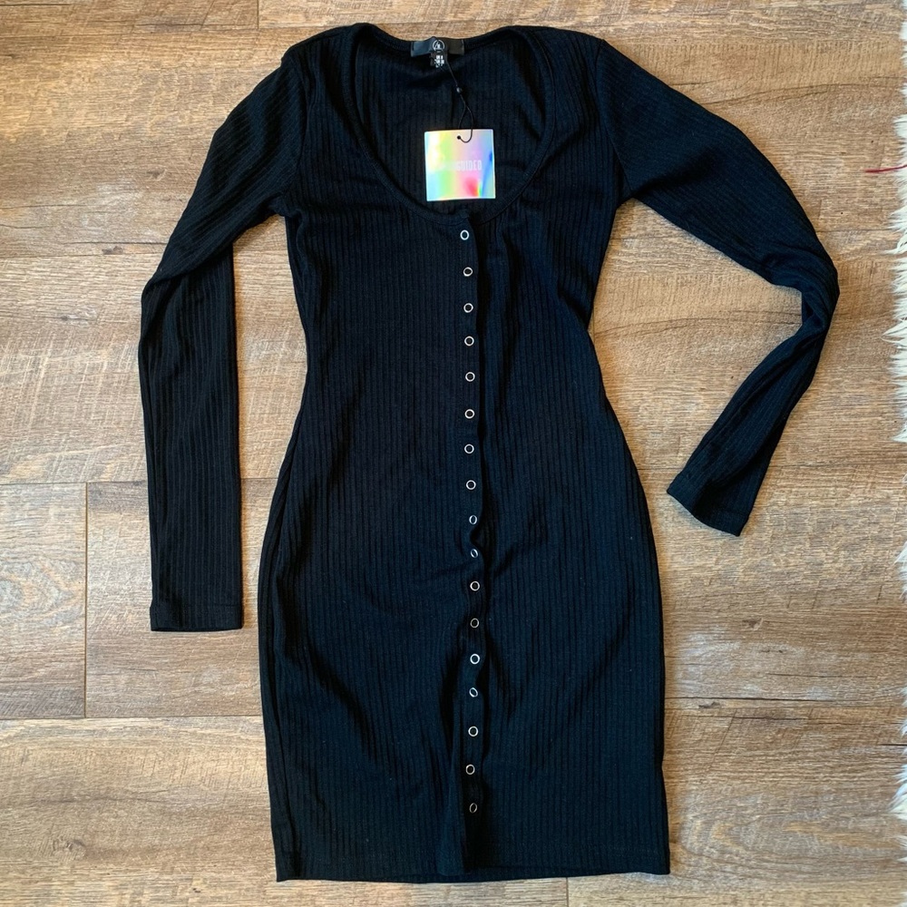 NWT Misguided Rib Popper Bodycon Mini Dress SZ 4